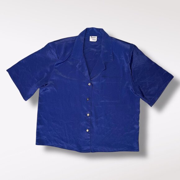 Vintage Petite by Elite Short Sleeve Button Down Shirt Shoulder Pads Medium - Picture 8 of 9
